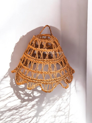 Melecraft Handgemaakte hanglamp van boho stro met lampenkap Handgemaakte hanglamp van boho stro met lampenkap