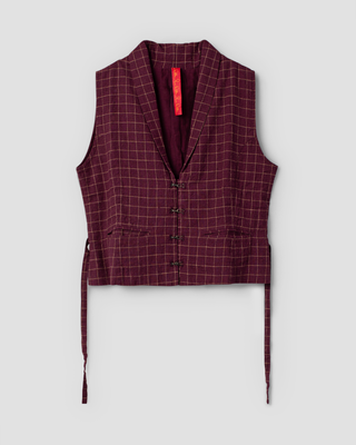 SanDahlia vest Ewa i Walla vest linen check Rigmor 33402 AW25 dark plum Ewa i Walla vest linen check Rigmor 33402 AW25 dark plum