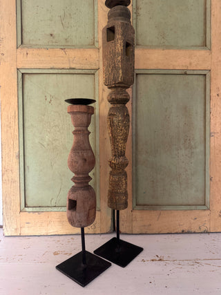 SanDahlia kandelaar Kandelaar vintage hout baluster Kandelaar vintage hout baluster