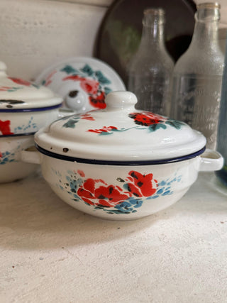 SanDahlia schaal Emaillie schaal met deksel bloemen klein