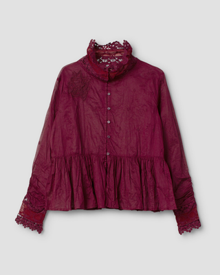 SanDahlia blouse Ewa i Walla blouse embroidered organdie Parisa 44162 AW25 dark plum Ewa i Walla blouse embroidered organdie Parisa 44162 AW25 dark plum