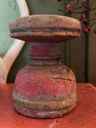 SanDahlia kandelaar Kandelaar vintage hout india geel streepje Kandelaar vintage hout india geel streepje