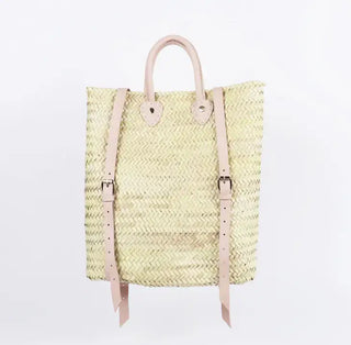 Melecraft Rugzak met rieten - Strandtas van stro met leren riem: Bruin Rugzak met rieten - Strandtas van stro met leren riem: Bruin