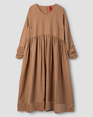 SanDahlia jurk Ewa i Walla dress linen check Gry 55929 AW25 cinnamon Ewa i Walla dress linen check Gry 55929 AW25 cinnamon