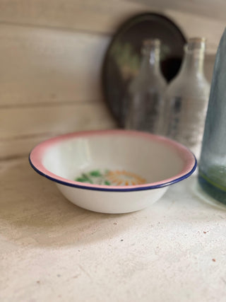 SanDahlia schaal Emaillie schaal roze met bloemen klein