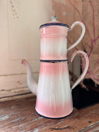 SanDahlia emaille Oude franse emaille koffie kan lichtroze