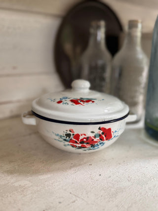 SanDahlia schaal Emaillie schaal met deksel bloemen klein