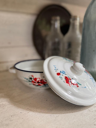 SanDahlia schaal Emaillie schaal met deksel bloemen klein