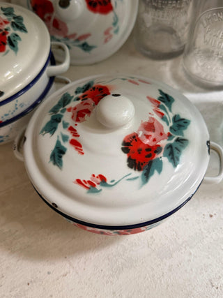 SanDahlia schaal Emaillie schaal met deksel bloemen klein