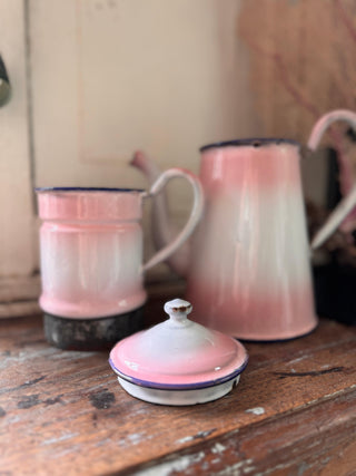 SanDahlia emaille Oude franse emaille koffie kan lichtroze