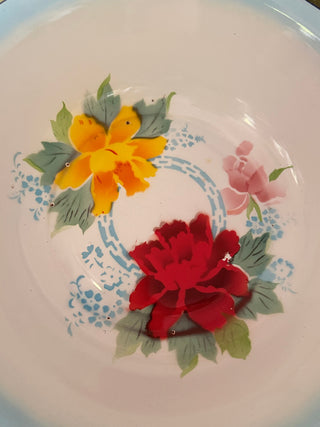 SanDahlia schaal Emaillie schaal blauw met bloemen groot Emaillie schaal blauw met bloemen groot