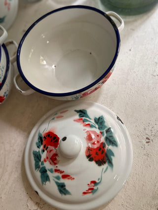 SanDahlia schaal Emaillie schaal met deksel bloemen klein