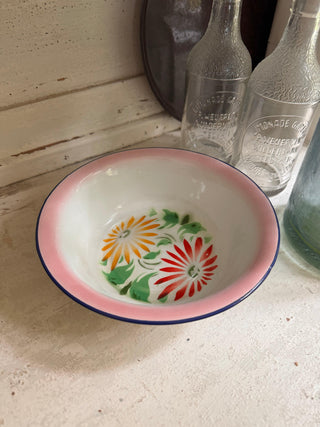 SanDahlia schaal Emaillie schaal roze met bloemen klein