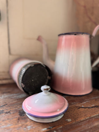 SanDahlia emaille Oude franse emaille koffie kan lichtroze