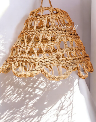 Melecraft Handgemaakte hanglamp van boho stro met lampenkap Handgemaakte hanglamp van boho stro met lampenkap