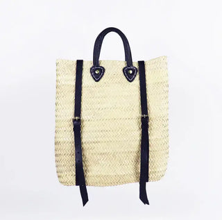 Melecraft Rugzak met rieten - Strandtas van stro met leren riem: Bruin Rugzak met rieten - Strandtas van stro met leren riem: Bruin