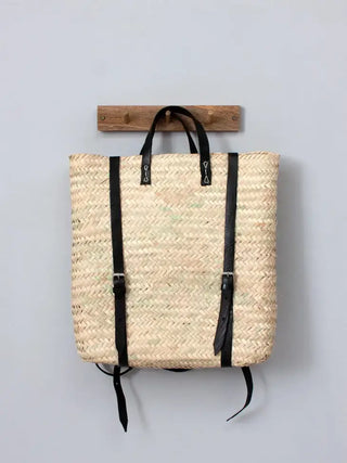 Melecraft Rugzak met rieten - Strandtas van stro met leren riem Rugzak met rieten - Strandtas van stro met leren riem