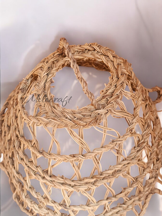 Melecraft Handgemaakte hanglamp van boho stro met lampenkap Handgemaakte hanglamp van boho stro met lampenkap