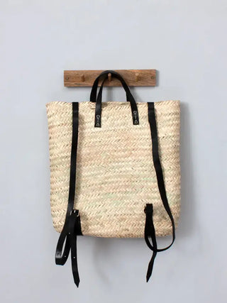 Melecraft Rugzak met rieten - Strandtas van stro met leren riem Rugzak met rieten - Strandtas van stro met leren riem