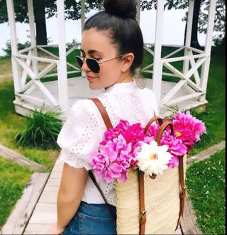 Melecraft Rugzak met rieten - Strandtas van stro met leren riem: Natuurlijk Rugzak met rieten - Strandtas van stro met leren riem: Natuurlijk