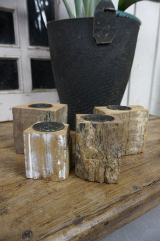 SanDahlia kaarsenstandaard Kaarsenstandaard blokje vintage hout