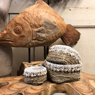 SanDahlia vazen potten & mandjes Bohemian mand met schelpen S