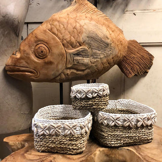 SanDahlia vazen potten & mandjes Bohemian mand met schelpen M