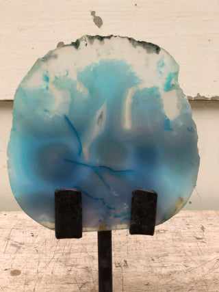 SanDahlia interieur Edelsteen blauw op voet Edelsteen blauw op industrieel voet