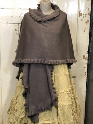 SanDahlia Poncho One Size Poncho met randje Alpaca Taupe