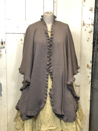 SanDahlia Poncho One Size Poncho met randje Alpaca Taupe