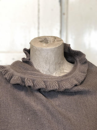 SanDahlia Poncho One Size Poncho met randje Alpaca Taupe