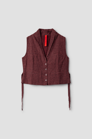 SanDahlia Shirts & Tops Ewa i Walla Vest / Top Tula Striped Linnen 33382 AW22 Burgundy