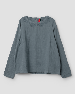 SanDahlia blouse Ewa i Walla Blouse Joan doubble cotton 44102 AW24 storm blue