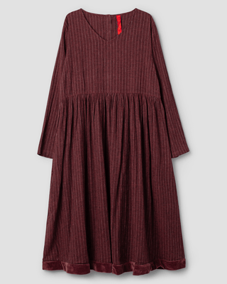 SanDahlia jurk Ewa i Walla jurk Meia Striped linen 55876 AW24 Burgundy