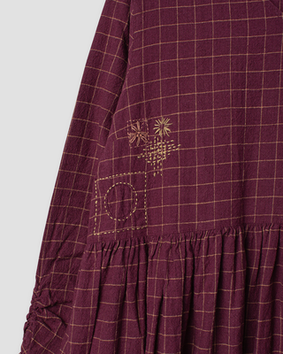 SanDahlia jurk Ewa i Walla dress linen check Gry 55929 AW25 dark plum Ewa i Walla dress linen check Gry 55929 AW25 dark plum