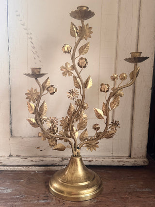SanDahlia kandelaar Kandelaar vintage goud met bloemen Kandelaar vintage goud met bloemen
