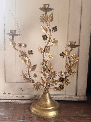 SanDahlia kandelaar Kandelaar vintage goud met bloemen Kandelaar vintage goud met bloemen