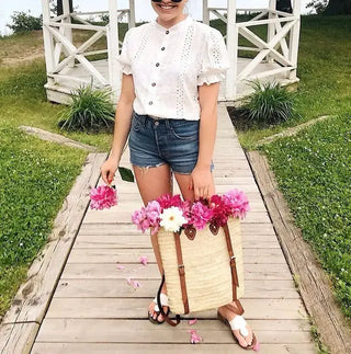 Melecraft Rugzak met rieten - Strandtas van stro met leren riem: Bruin Rugzak met rieten - Strandtas van stro met leren riem: Bruin
