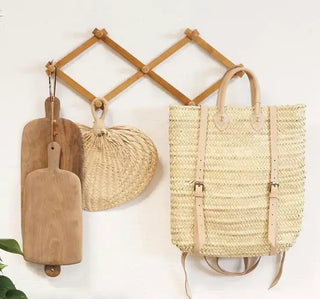 Melecraft Rugzak met rieten - Strandtas van stro met leren riem: Bruin Rugzak met rieten - Strandtas van stro met leren riem: Bruin