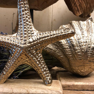 SanDahlia decoratie Zeester goud op houten voet